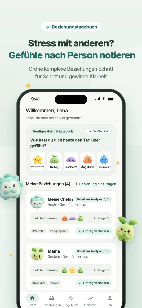 Startseite – Beziehungskarten und letzte Stimmungen