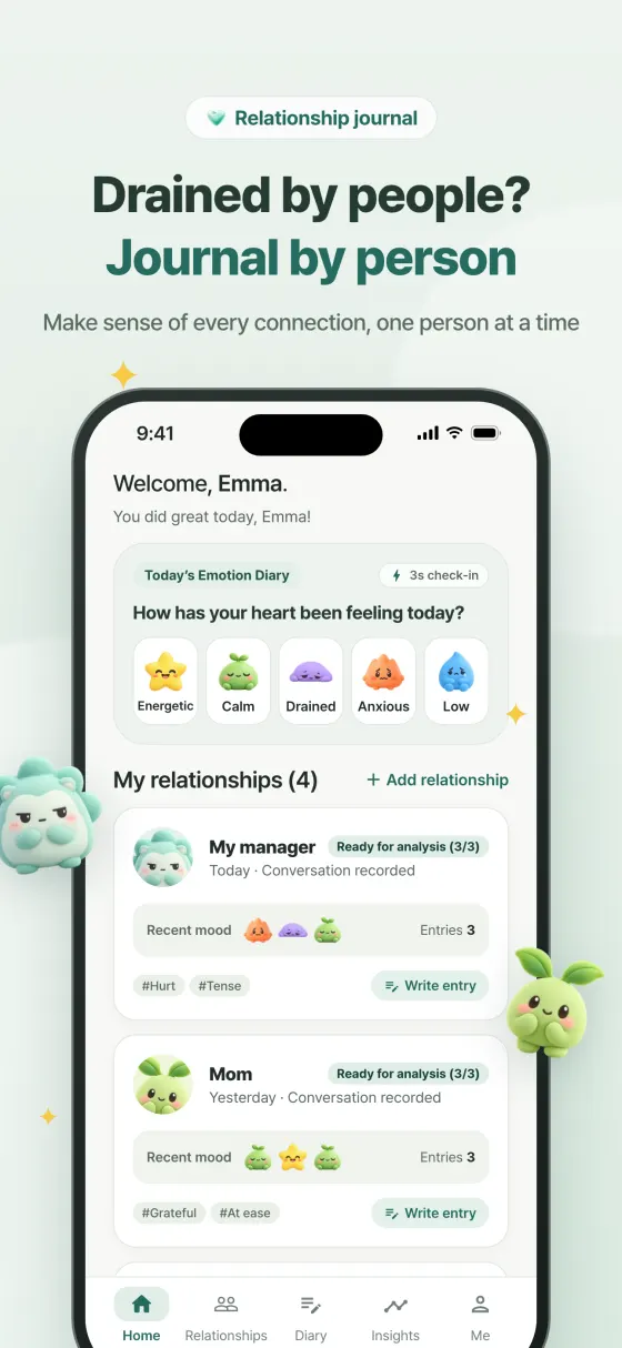 Home - relationship cards and recent moods