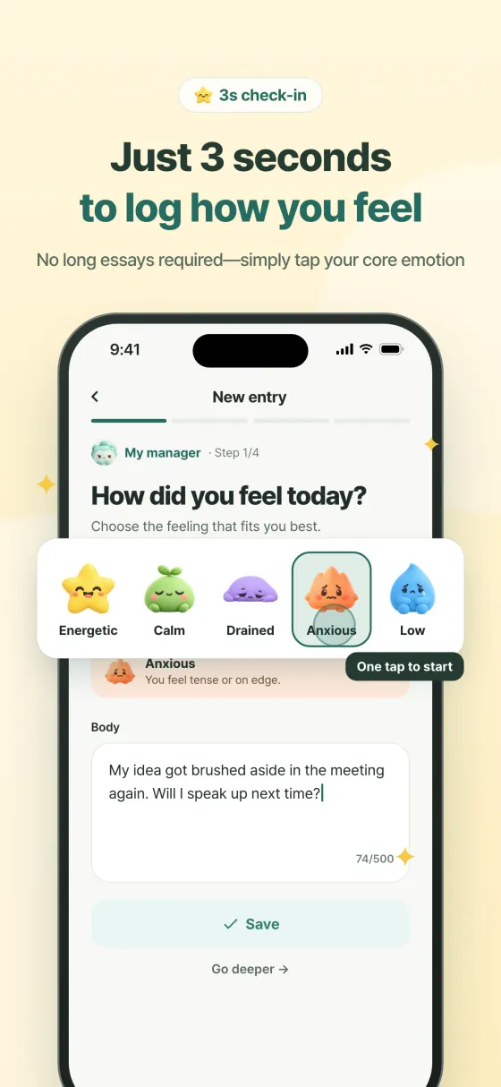 3-second quick log - choose today's mood